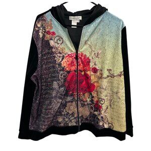 Coldwater Creek Womens Floral Zip-Up Hoodie Jacket Multicolor Size 1X
